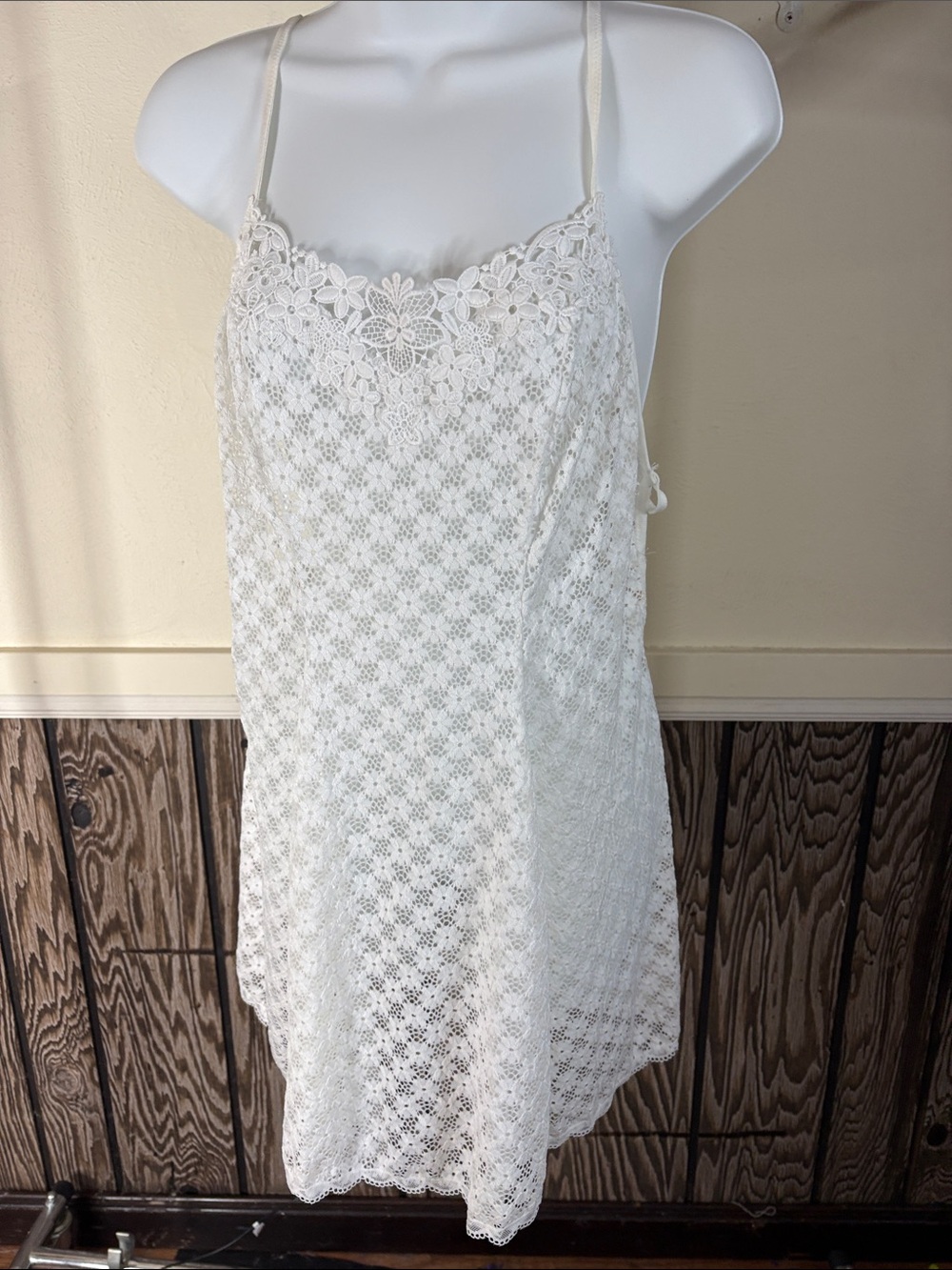 Lace-Trim White Chemise Slip with Floral Bodice